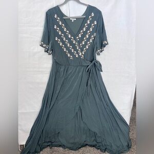 Elegant Teal Wrap Dress 1X NWOT